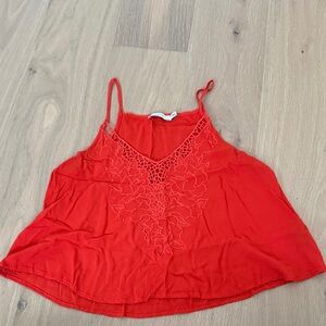 Lush Vibrant Red Camisole with Lace Accent